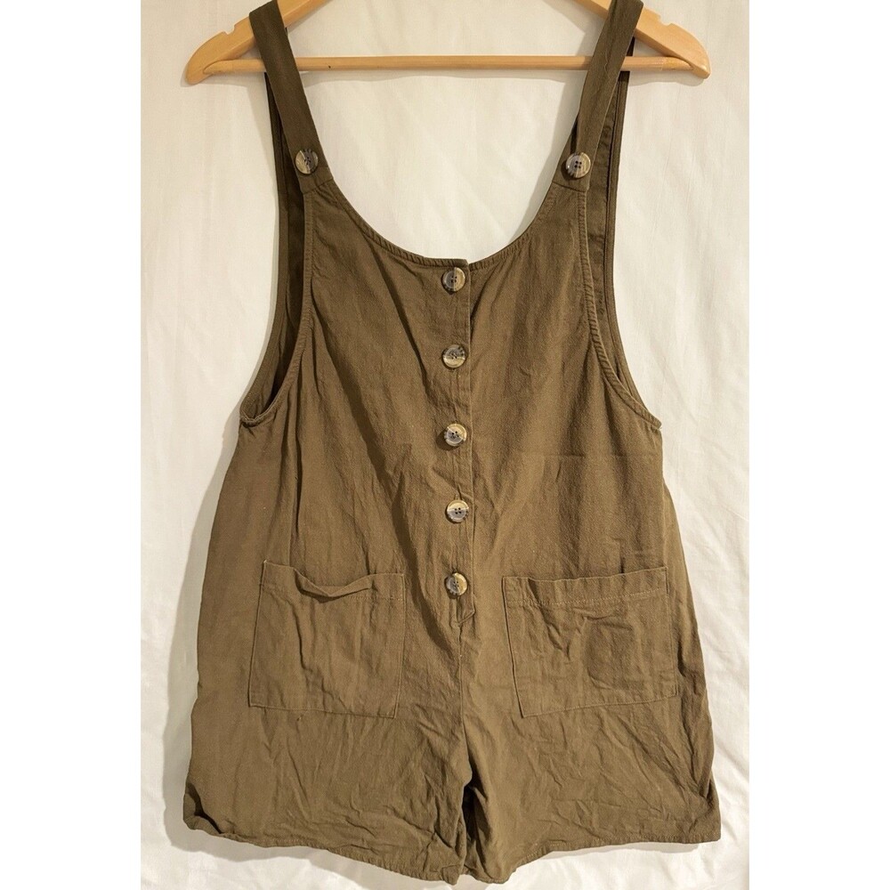 Vintage Y2K Urban Romantics Canvas Romper M Green Boho Hippie Cottagecore Fest
